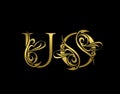 Golden U, O and UO Luxury Letter Logo Icon. Graceful royal style. Luxury gold alphabet arts logo