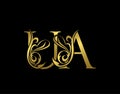 Golden U, A and UA Luxury Letter Logo Icon. Graceful royal style. Luxury gold alphabet arts logo