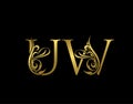 Golden U, W and UW Luxury Letter Logo Icon. Graceful royal style. Luxury gold alphabet arts logo