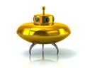 Golden ufo space ship standing on the ground