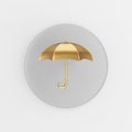 Golden umbrella icon. 3d rendering round gray key button, interface ui ux element Royalty Free Stock Photo