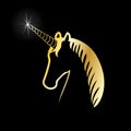 Golden unicorn sign Isolated on black background