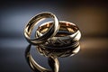 Golden Union: Shimmering Wedding Rings Symbolize Eternal Love and Commitment Between Two Hearts, ai generative Royalty Free Stock Photo