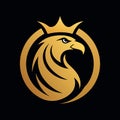 Golden Unique regal golden royal eagle, crown on head, face view logo Royalty Free Stock Photo