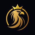 Golden Unique regal golden royal eagle, crown on head, face view logo Royalty Free Stock Photo