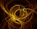 Golden unwinding circles in dark space. Royalty Free Stock Photo