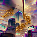 Golden urban life, skyscrapers, luxury and power