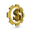 Golden gear with the USA dollar sign inside. Royalty Free Stock Photo