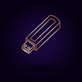 Gold USB flash drive icon. Vector illustration isolated on a blue background. School topics.