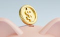 Golden USD dollar coin on the top of pink piggy saving bank for deposit banking of investment and dividend concept Royalty Free Stock Photo