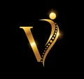 Golden V People Logo Vector Icon Royalty Free Stock Photo