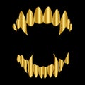 Golden vampire teeth vector isolated on black background EPS 10 Royalty Free Stock Photo