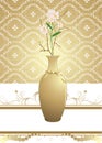 Golden vase with bouquet of flowers. Background Royalty Free Stock Photo