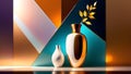 Golden vase,metallic gold ceramic vase on vibrant abstract backdrop Royalty Free Stock Photo