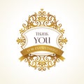 Golden vector frame for thank you message.