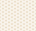 Golden vector geometric seamless pattern with floral grid, thin lines, hexagons, triangles, circles, flowers, lattice. Abstract Royalty Free Stock Photo