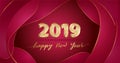 Golden Vector luxury text 2019 Happy new year on chinese red fluid background Royalty Free Stock Photo