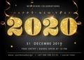 Golden Vector luxury text 2020 Happy new year. Gold Festive Numbers Design, diamonds texture. Gold shining glitter