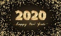 Golden Vector luxury text 2020 Happy new year. Gold Festive Numbers Design. Gold glitter confetti. Banner 2020 Digits