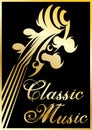 Golden vector pattern with violin for classical music concert