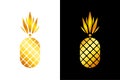 Golden vector pineapple on white background. Pineapple geometric icon. Tropical fruit, isolated on white background