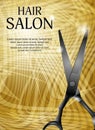 Golden vertical background with professional scissors for advert
