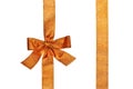 Golden vertical gift ribbons and luxurious bow