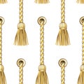 Golden Vertical Straped Ropes with Brushes Metal Eyelets Seamless Pattern. Royalty Free Stock Photo