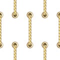 Golden Vertical Straped Ropes with Metal Eyelets Seamless Pattern. Royalty Free Stock Photo