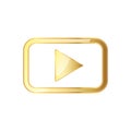 Golden video play icon. Vector illustration.