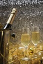 golden view with champagne bottle. High quality photo