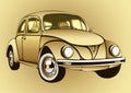 Golden vintage car. Gold retro cartoon machine on a background. Vector illustration