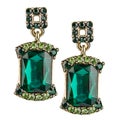 Golden vintage earrings with green gemstone Royalty Free Stock Photo