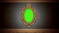 Golden vintage frame on brick wall. Design retro element. decorative element. Green screen Royalty Free Stock Photo