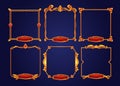 Golden vintage game frames, borders red buttons Royalty Free Stock Photo