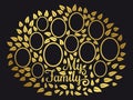 Golden vintage genealogy tree. Genealogical family tree vector illustration on black background Royalty Free Stock Photo