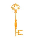 Golden vintage key with elegant ornamental design. Luxury antique key for unlocking or decorative purposes vector Royalty Free Stock Photo