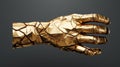 Golden vintage metalic sculpture hand pointing finger isolated on dark grey background. Concept of strength identity and Royalty Free Stock Photo