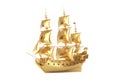 Golden Vintage Tall Sailing Ship, Caravel, Pirate Ship or Warship. 3d Rendering