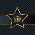 Golden vip card with star and crown. Luxury abstract invitation.