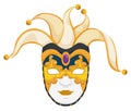 Golden Volto mask decorated with jester crest for Carnival season, Vector illustration