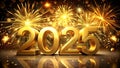 Golden Vortex: 2025 Drawn into a Whirlwind of Fireworks and Confetti  AI Generated Royalty Free Stock Photo