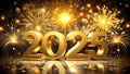 Golden Vortex: 2025 Drawn into a Whirlwind of Fireworks and Confetti  Generative AI Royalty Free Stock Photo