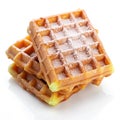 Golden Waffles with Sugar on Clean White Background Royalty Free Stock Photo