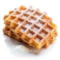 Golden Waffles with Sugar on Clean White Background Royalty Free Stock Photo