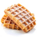 Golden Waffles with Sugar on Clean White Background Royalty Free Stock Photo