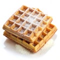 Golden Waffles with Sugar on Clean White Background Royalty Free Stock Photo