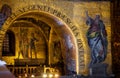 Golden wall mosaic inside San Marco or St Mark`s Basilica, it is great old landmark of city. Interior of famous St Mark`s