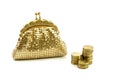 Golden wallet and coins Royalty Free Stock Photo