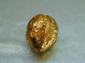 Golden walnut made from gold leaf on a silvery background